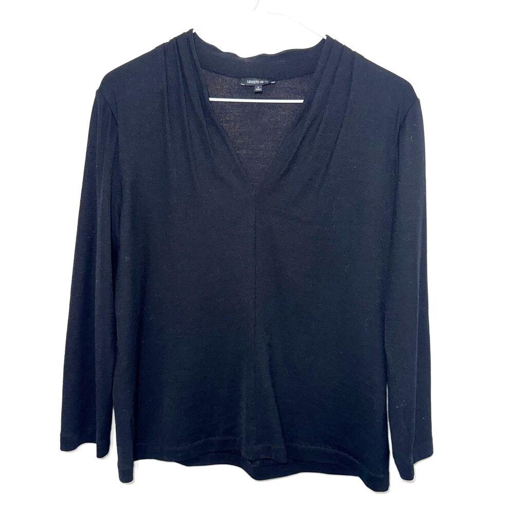 Lafayette 148 New York V Neck 3/4 Sleeve Top - Black L